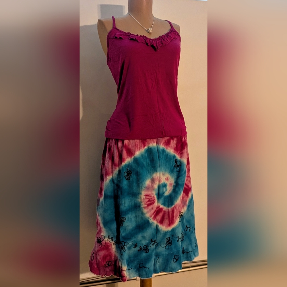 Sand N Sun, XL, Women's Tie Dye Skirt, Pink, white & Blue